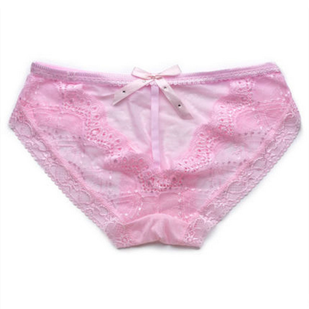 逆行情趣内衣蕾丝花边后蝴蝶结内裤粉色