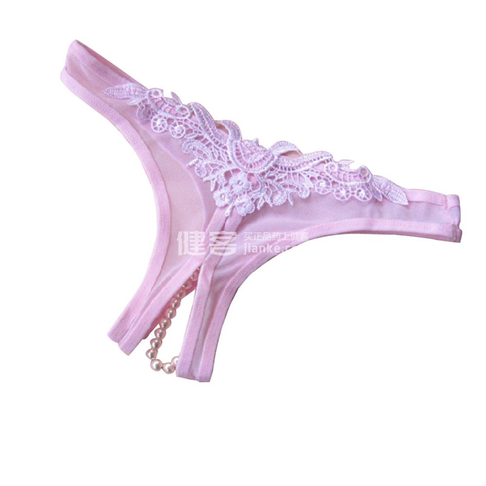愉悦情趣内衣开档按摩珍珠女士丁字裤粉色