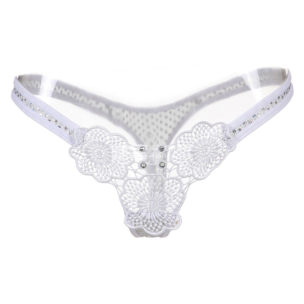 斓诗(lanshi) 情趣内裤 刺绣烫钻女士丁字裤2063(白色xl码)